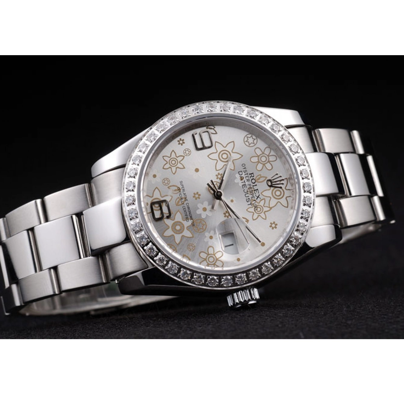 Good copy rolex watches Stainless Flowers Plated Silver Polished 98081 Diamond Dial Rolex Steel Datejust 0805